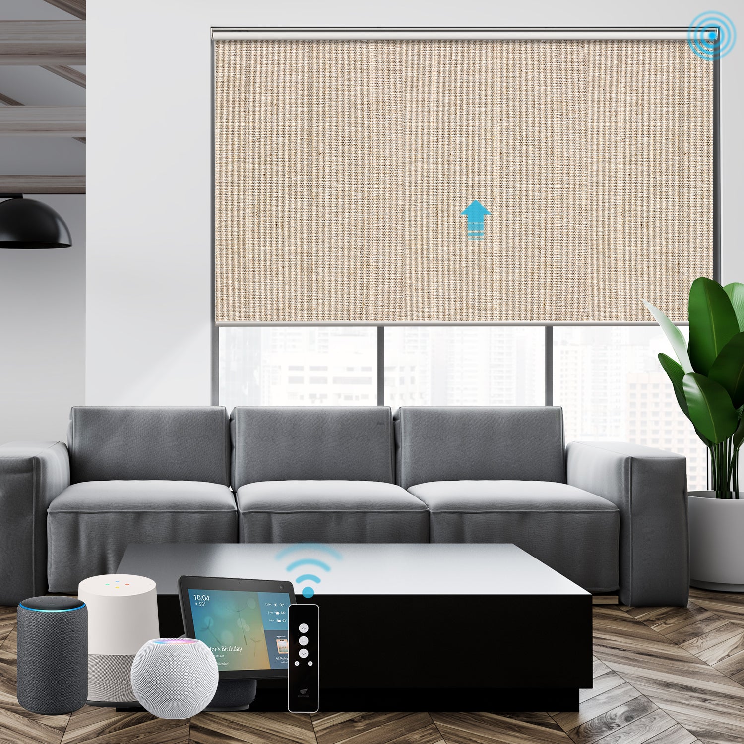 SmartWings Motorized Roller Shades 100% Blackout Linen